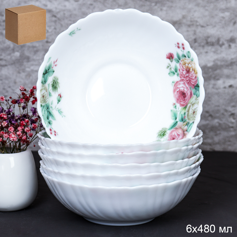Набор суповых тарелок 6 штук 480 мл 155 мм / TW-60XN (7056) Кустовая роза