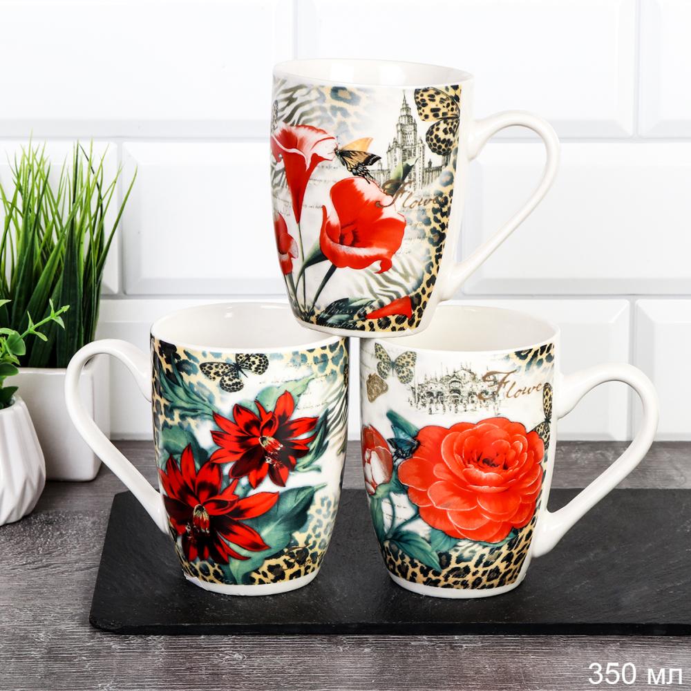Кружка 350 мл Цветы / K5037 /уп 72/ ПРОМО АКЦИЯ