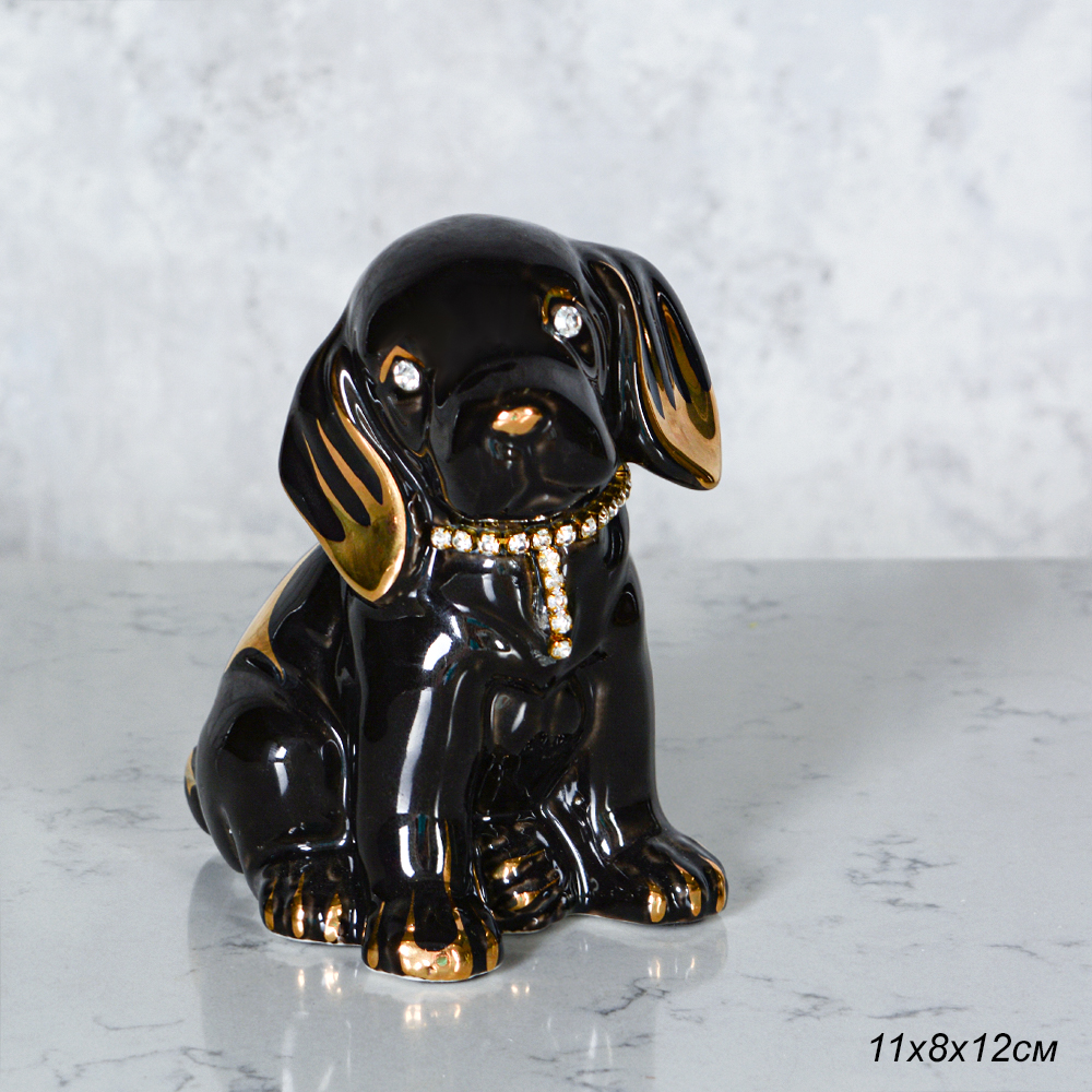 Статуэтка Собака черная 12 см / B3031-4А /уп 48/стразы