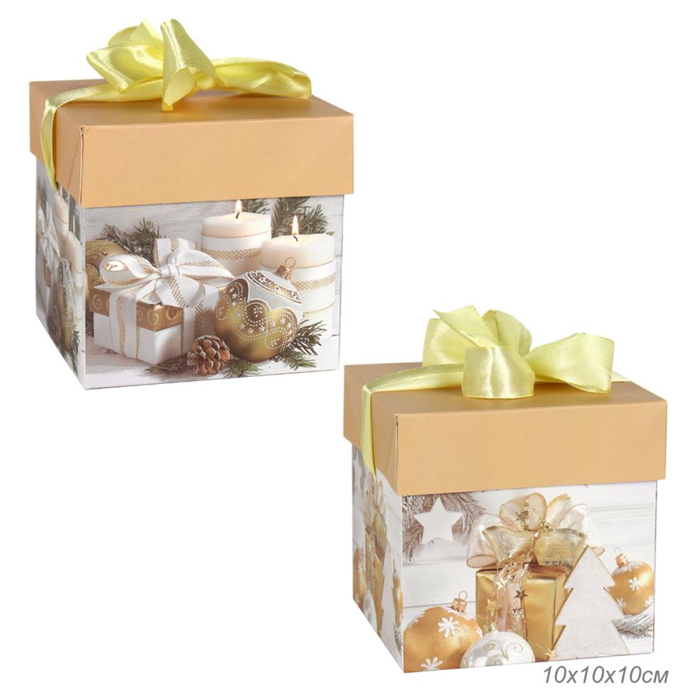 Коробка подарочная 10х10х10 см складная / 125 /уп 12/1200/Новый год