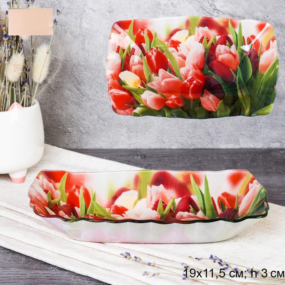 Блюдо прямоугольное глубокое 19 см / S440607 HH326 GREY Тюльпаны уп 6/72/ цветная коробка