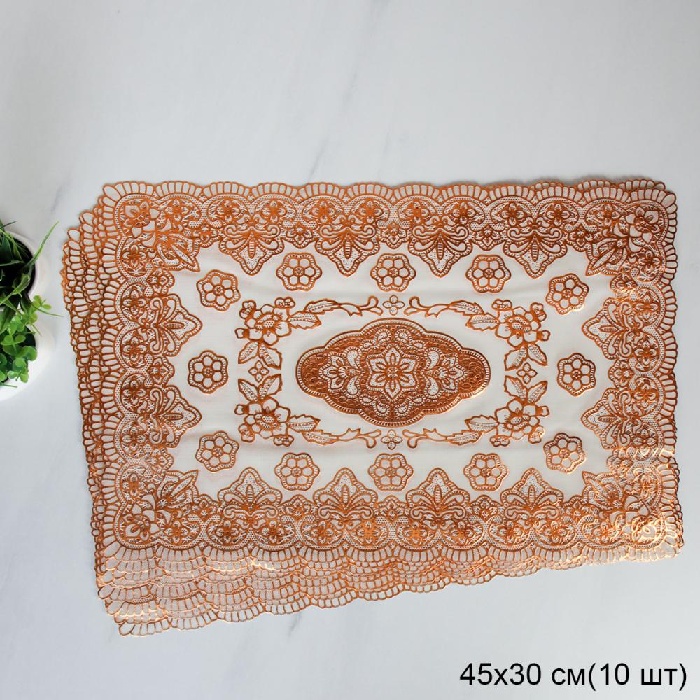 Салфетка для сервировки стола 30x45 см 10 штук набор Цветы / ZC3 /уп 60/золото