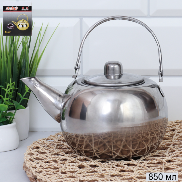 Чайник заварочный 0,8л с ситечком металл / 720653 /уп 90/ silver/ 0,156