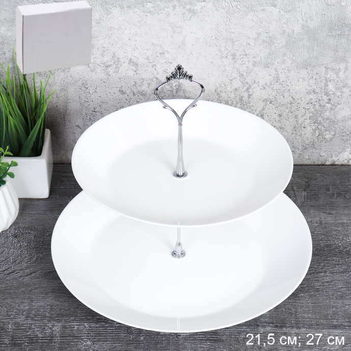 Ваза для сервировки 2-х ярусная канапе для фуршета Евро Дэй / FLMLQP85/105 (WHITE) /уп 12/749268