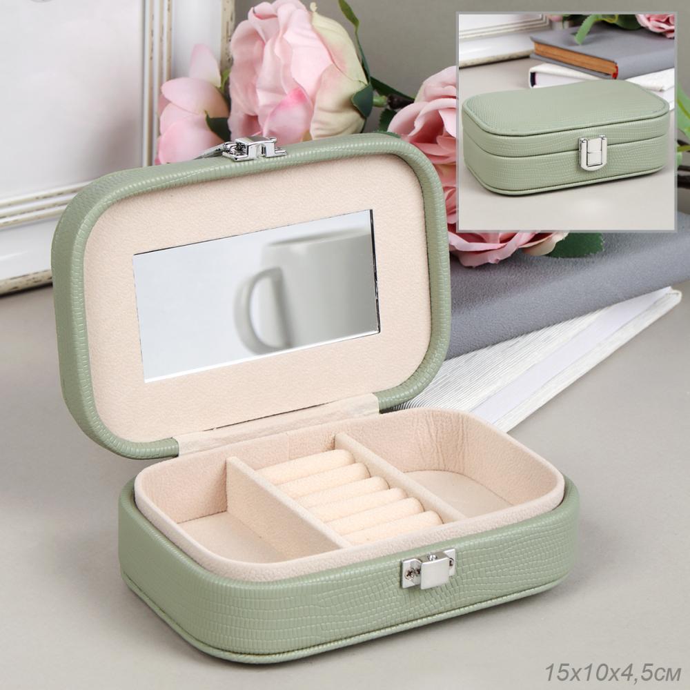 Шкатулка для украшений 15х10х4,5 см / E030 /уп 120/ Зеленая/ 652304