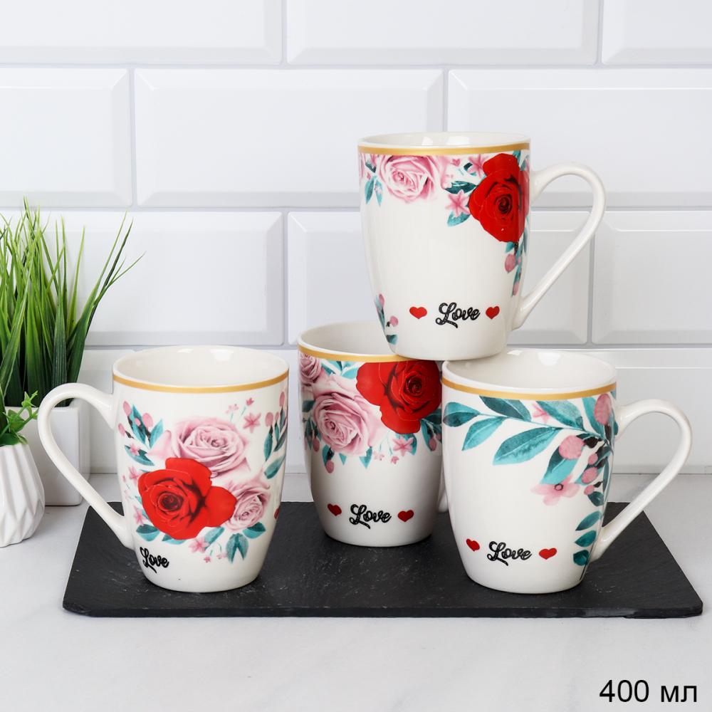 Кружка 400 мл Цветы / 4809-12 /уп 72/ ПРОМО АКЦИЯ