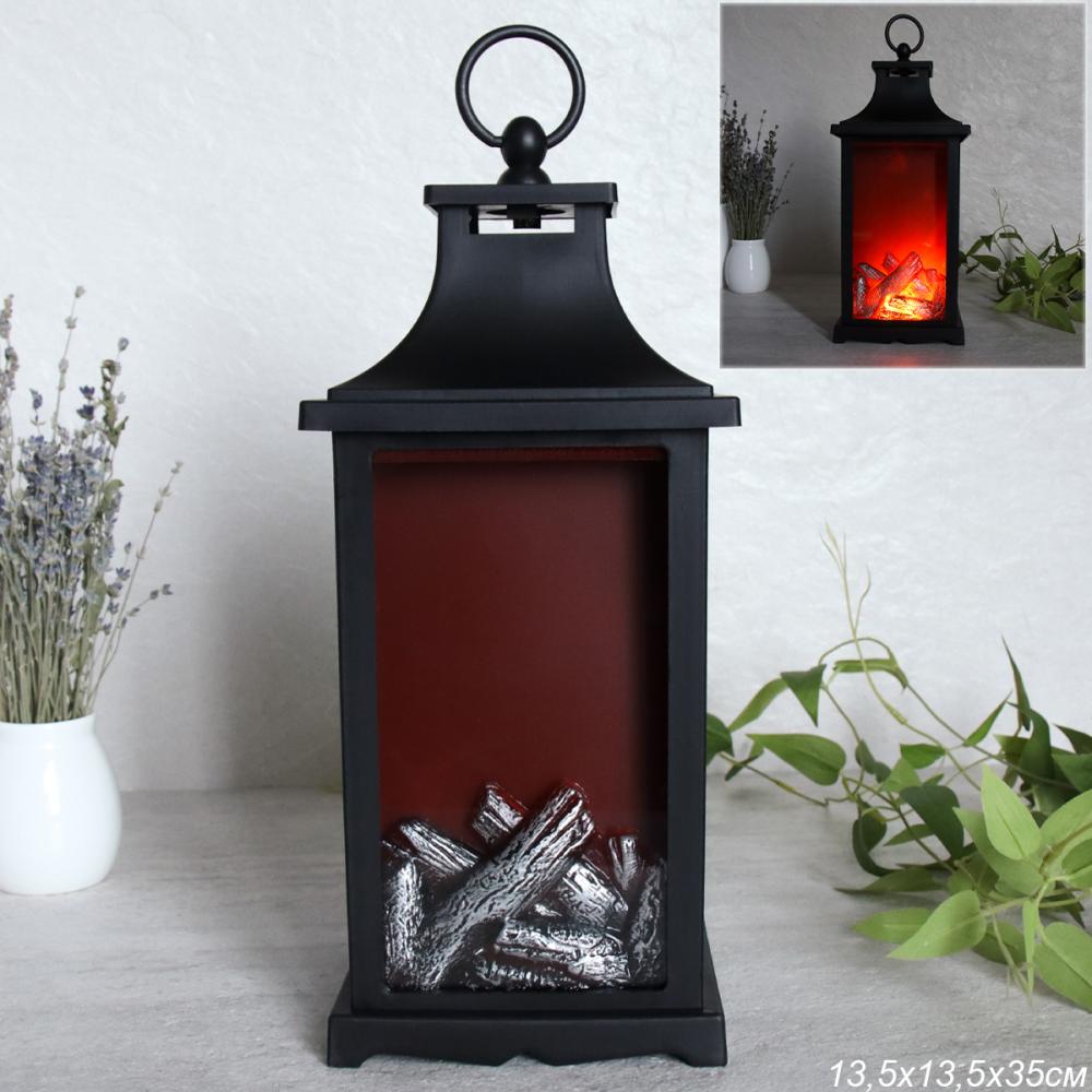 Светильник фонарь настольный Новогодний Камин 30 см / YR1168 /уп 24/от батареек
