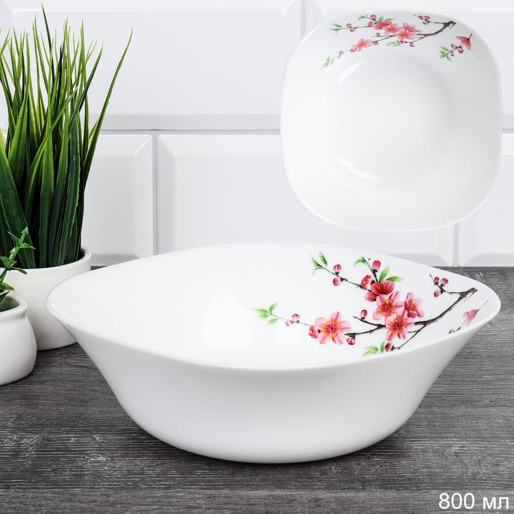 Салатник квадратный 800 мл / 41/1186555957513595220 (6933) /уп 1/ Ветка сакуры