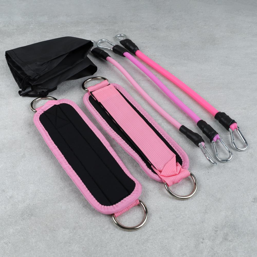 Набор для силовых упражнений Woohooo Tension / WES3-BP / манжеты+ эспандеры 4.5 кг, 9 кг, 13.6 + чехол / розовый