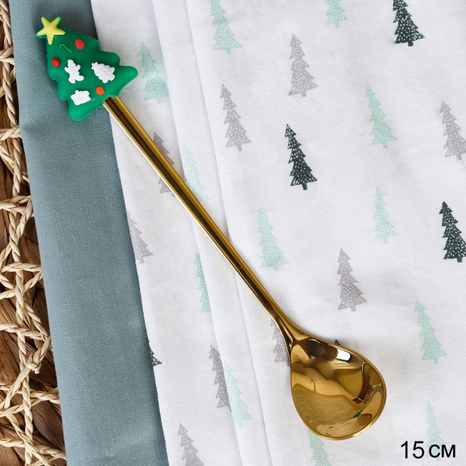 Ложка чайная золото силикон Елочка / А-101 /уп 300/ Новогодняя