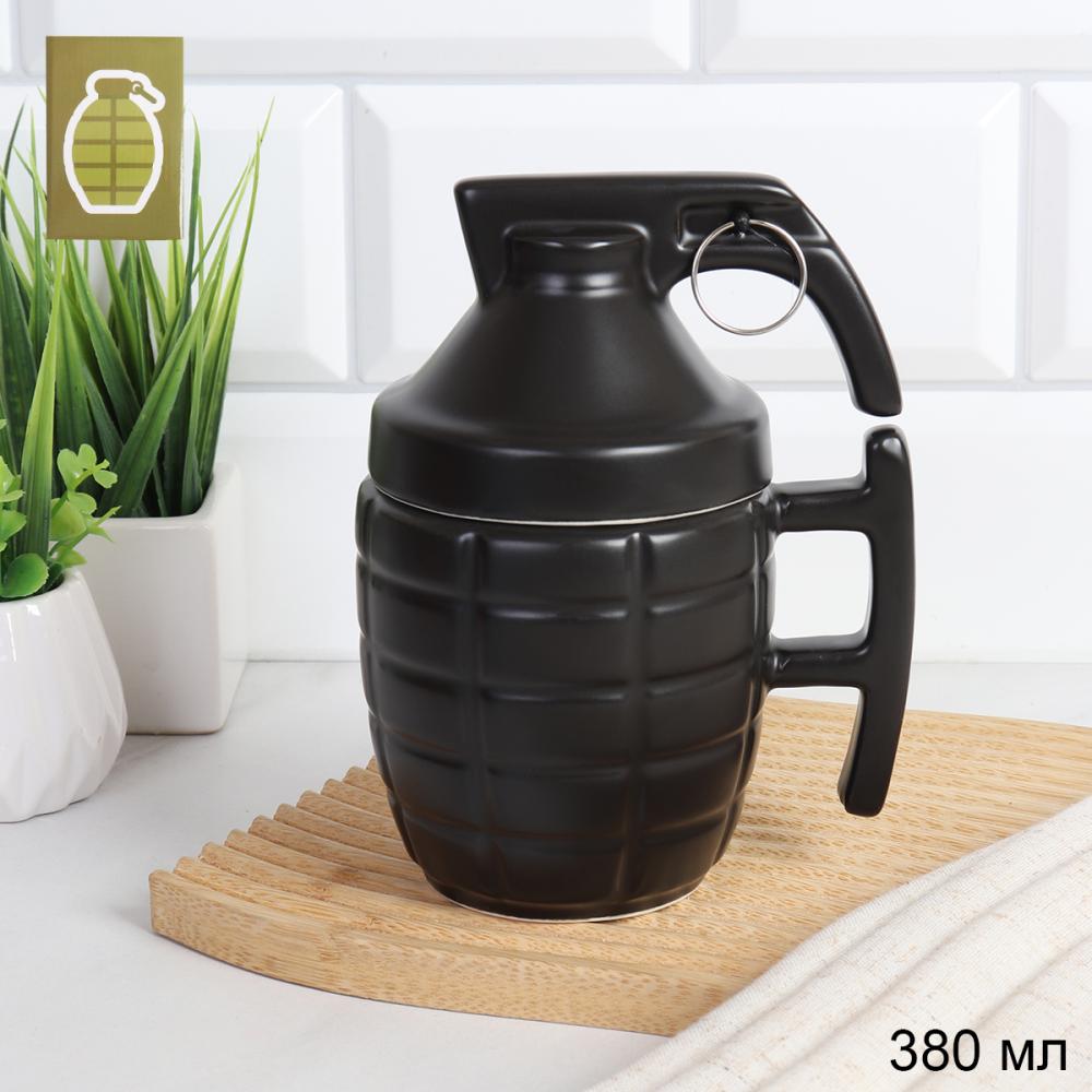 Кружка с крышкой керамической /380 мл/ Граната Ф-1/ HY-549 /уп 48/