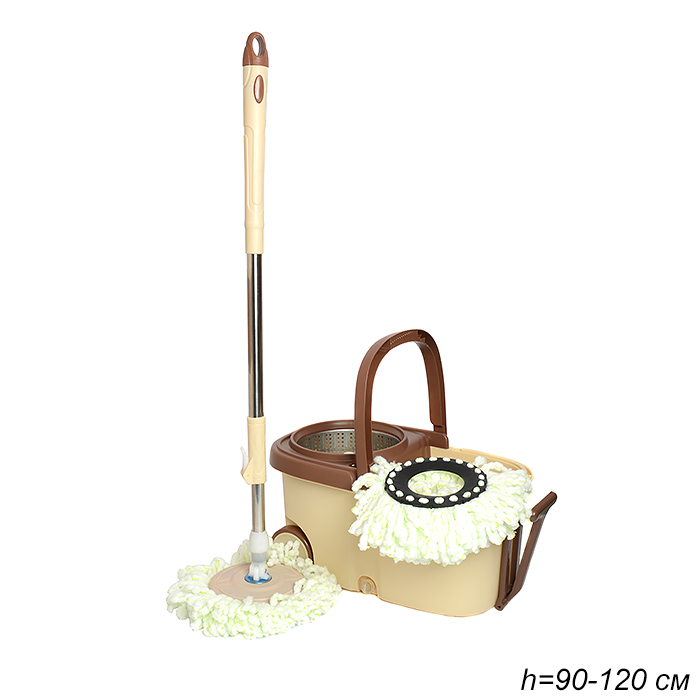 Ведро с отжимом и шваброй центрифуга нерж / ZW-754 / уп 20/ 2 насадки/АКЦИЯ