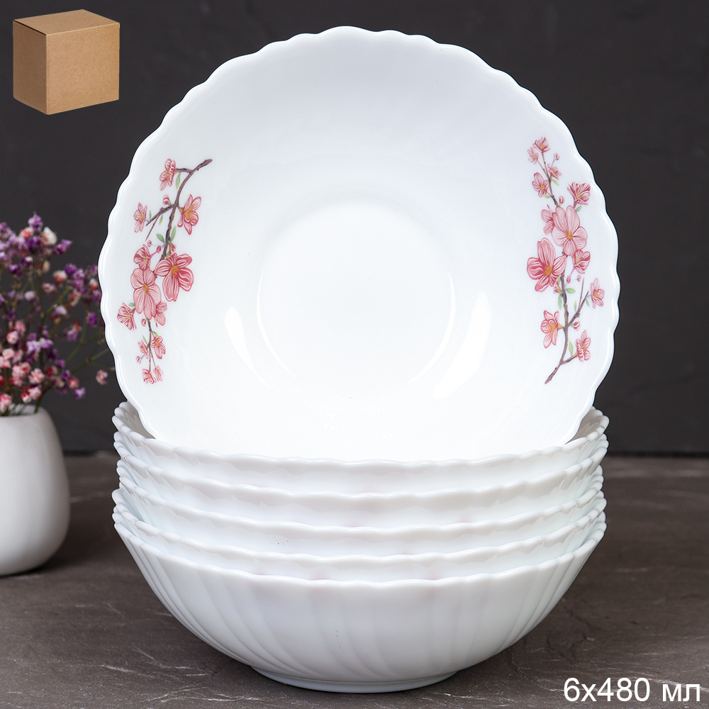 Набор суповых тарелок 6 штук 480 мл 155 мм / TW-60XN (7196) Сакура /уп 12/