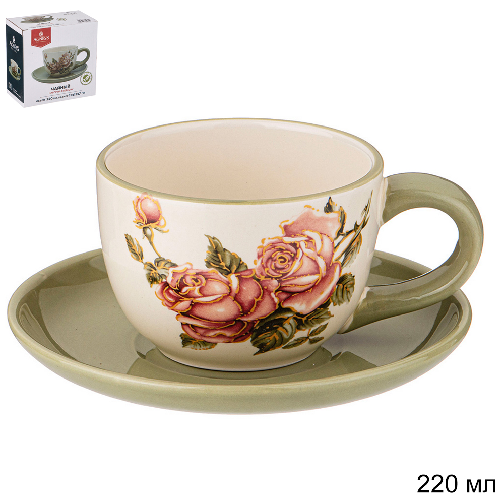 Чайный набор 2 предмета 220 мл Корейская роза / 358-1981 /уп 36/