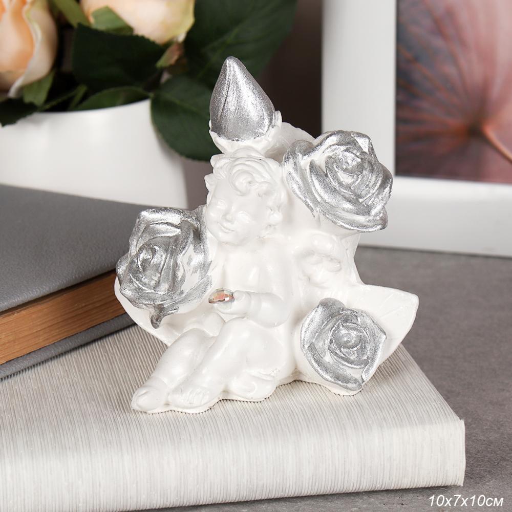 Фигурка Ангел мини В РОЗАХ белый/серебро/АКЦИЯ