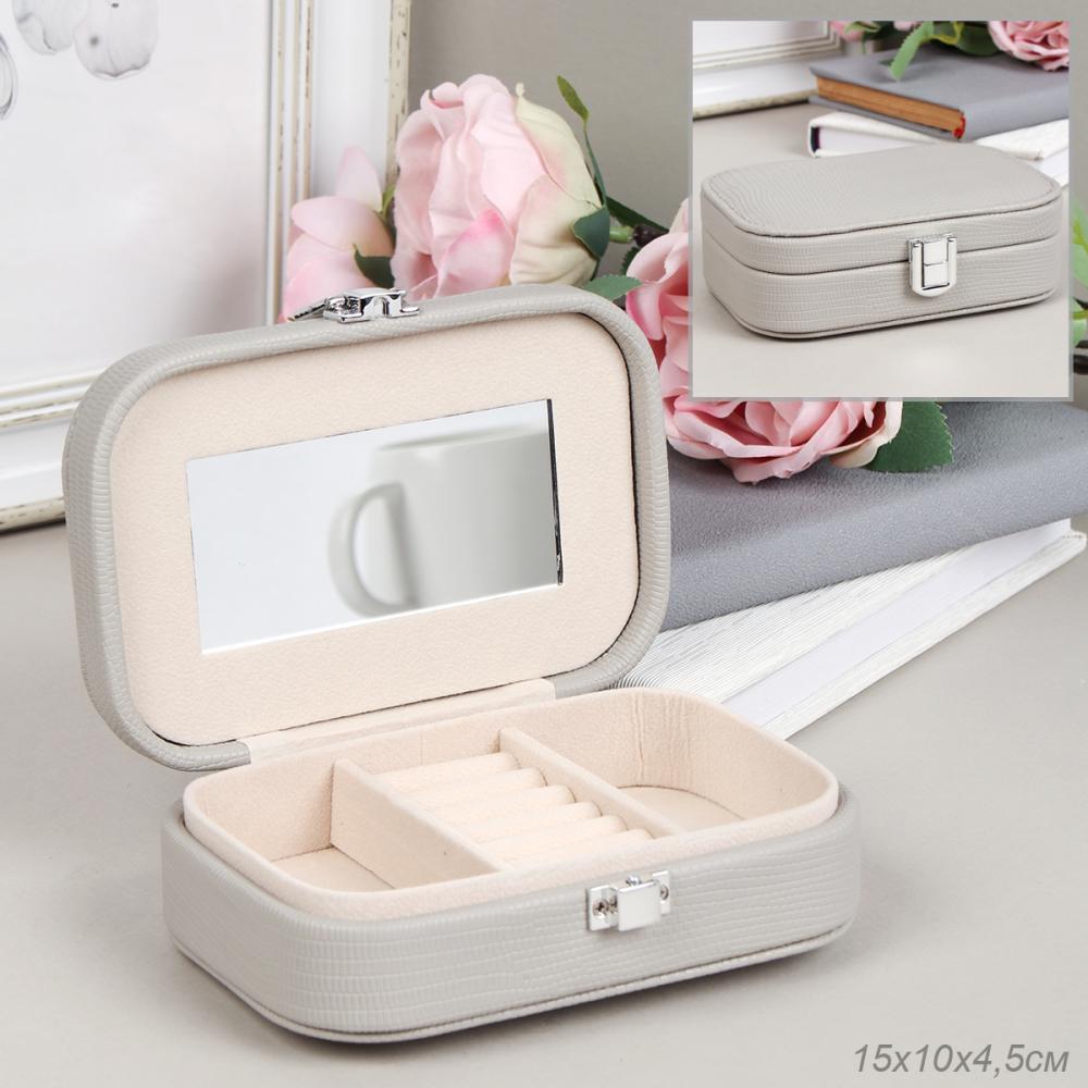 Шкатулка для украшений 15х10х4,5 см / E030 /уп 120/ Серая/ 652304