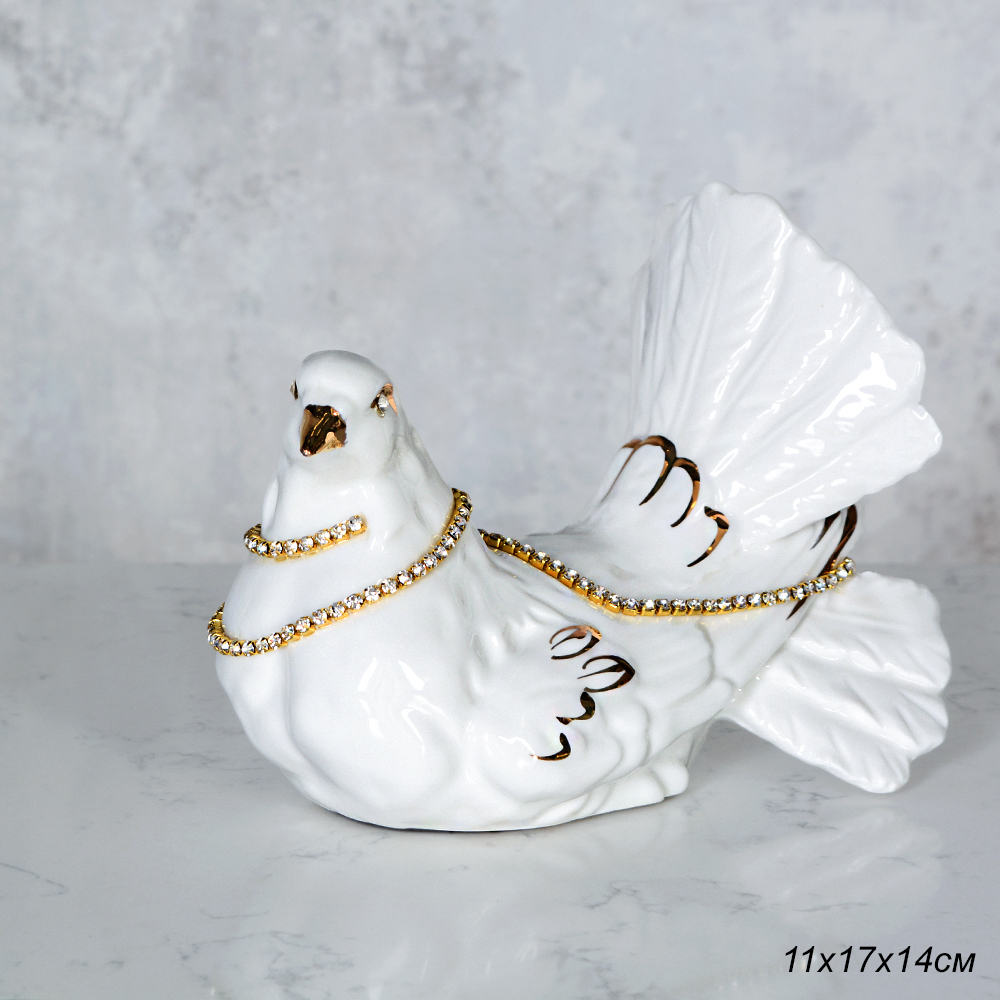 Статуэтка Голубь белая 11х17х14 см / B3022-4 /уп 18/стразы