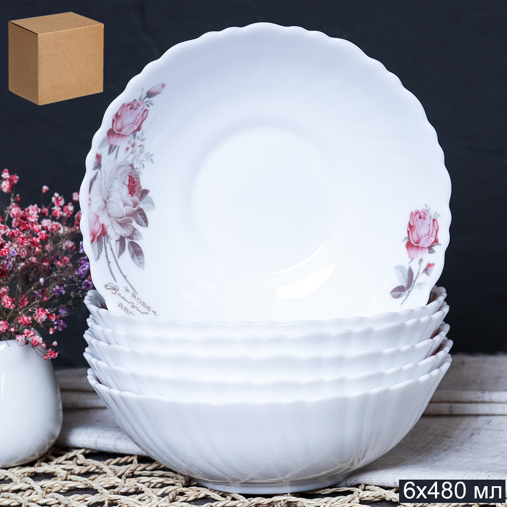 Набор суповых тарелок 6 штук 480 мл 155 мм / TW-60 (6916) серия Чайная роза /уп 12/