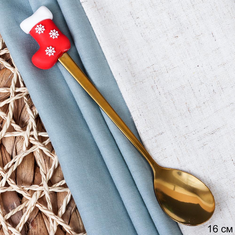 Ложка чайная золото силикон Сапожок / А-105 /уп 300/ Новогодняя