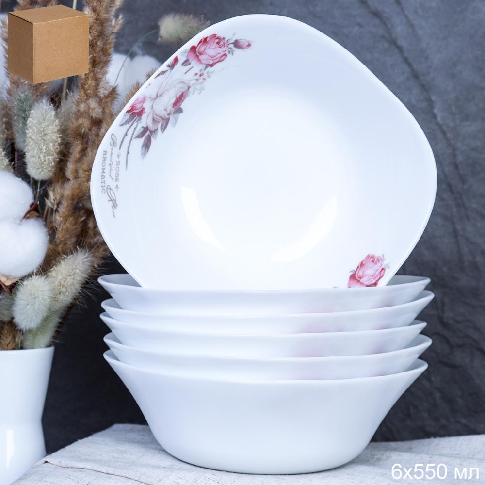 Набор суповых квадратных тарелок 6 штук 550 мл 152 мм / FSW-65XN (6916) серия Чайная роза