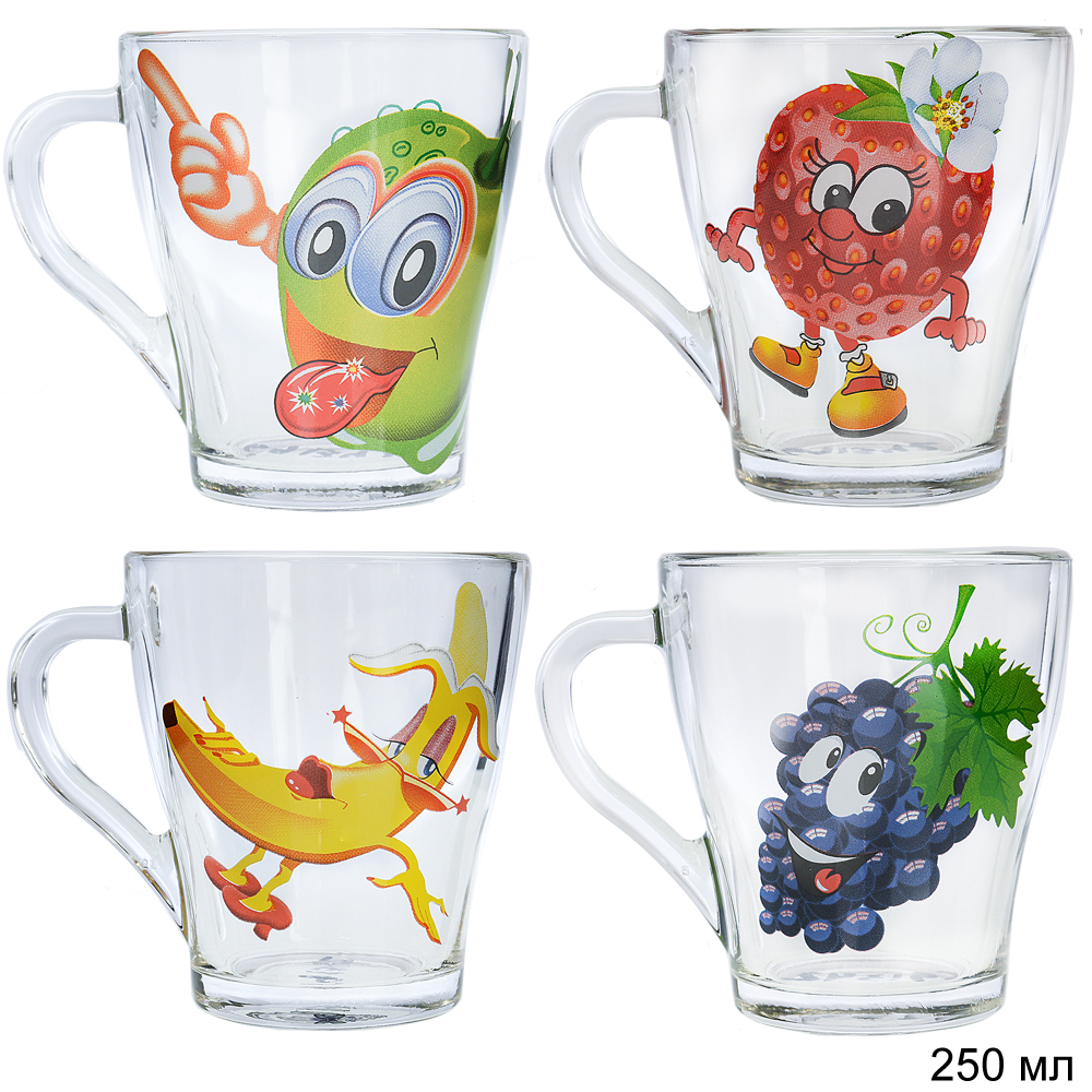 Кружка 250 мл Веселые фрукты / 1649 /уп 20/ ассортимент, деколь