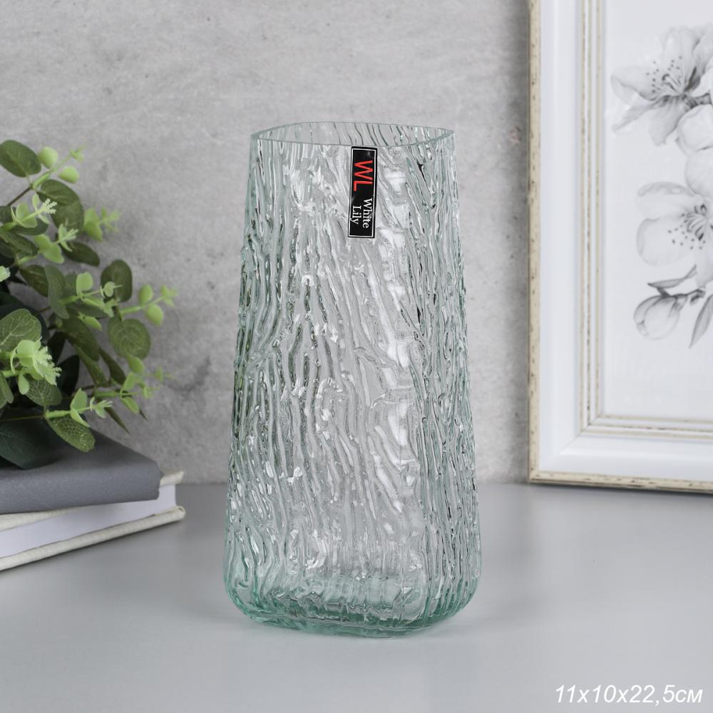 Ваза для цветов 22 см с ЛОГО  прозрачная / WRD-138 /уп 24/ без и/уп745973