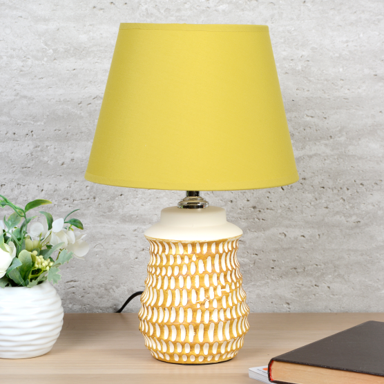 Светильник настольный 36 см желтый абажур бежевое основание / YM22026 /уп 24/713805