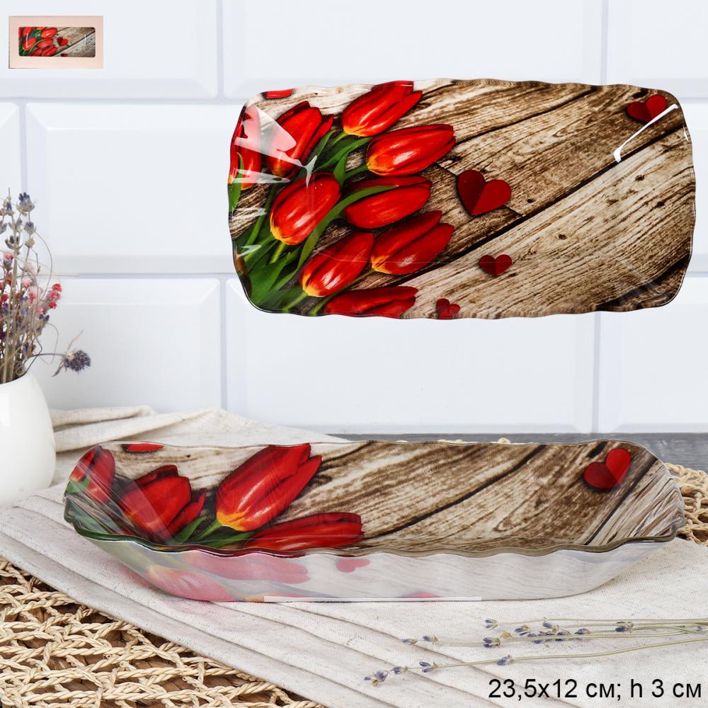 Блюдо прямоугольное глубокое 23 см / S440609 DD436 GREY Тюльпаны /уп 6/48/ цветная коробка