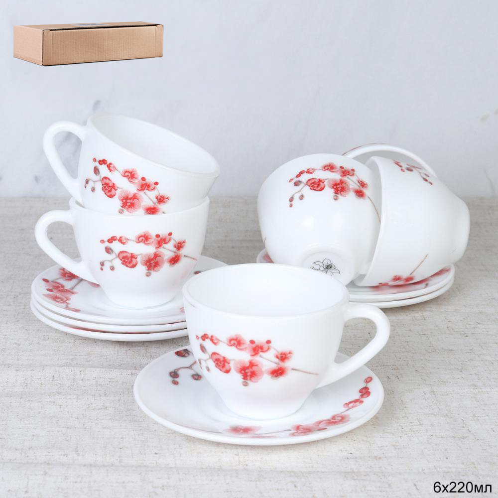 Чайный набор 12 предметов 220 мл / GRAY-GB220/12 (6755) /уп 8/ Орхидея на ветке
