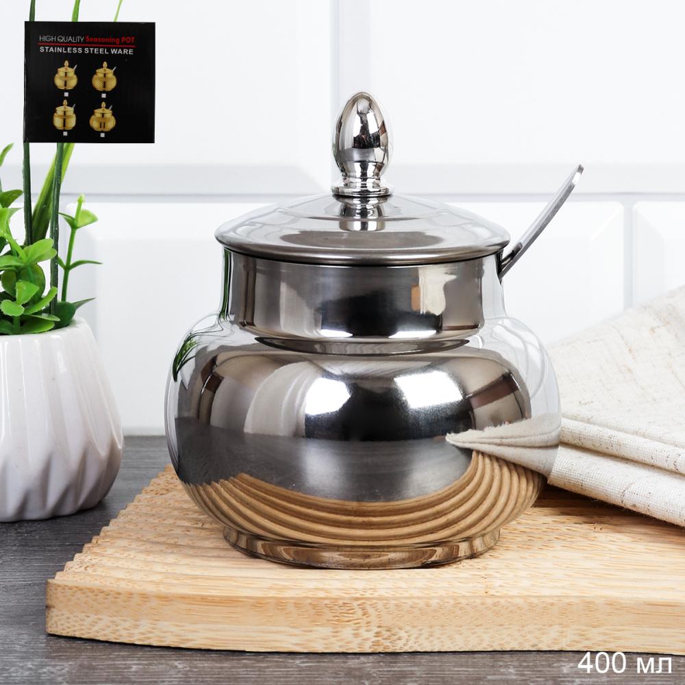 Сахарница 400 мл с ложкой металл / OS-822 /уп 100/ 0,11/ 0,12