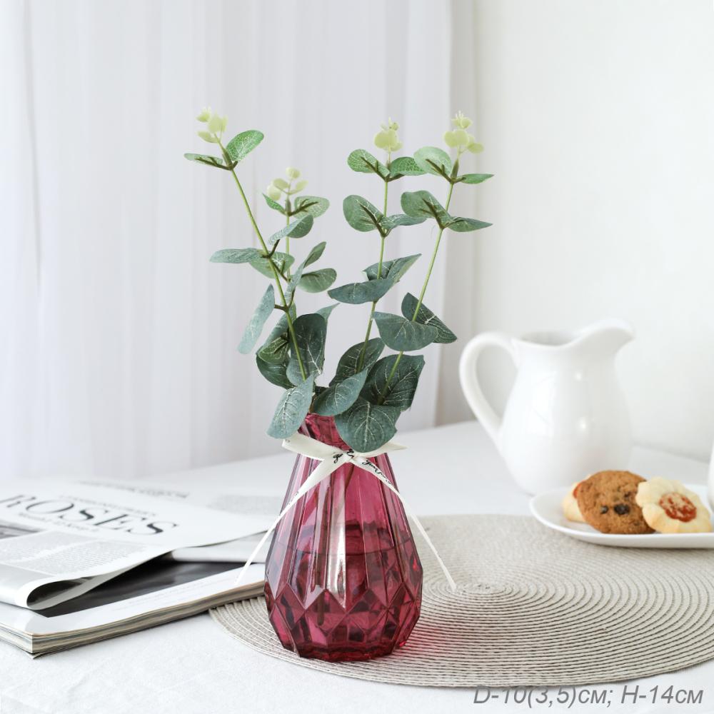 Ваза для цветов 14 см розовая с лентой / WRD-100 /уп 45/ без индивидуальной упаковки