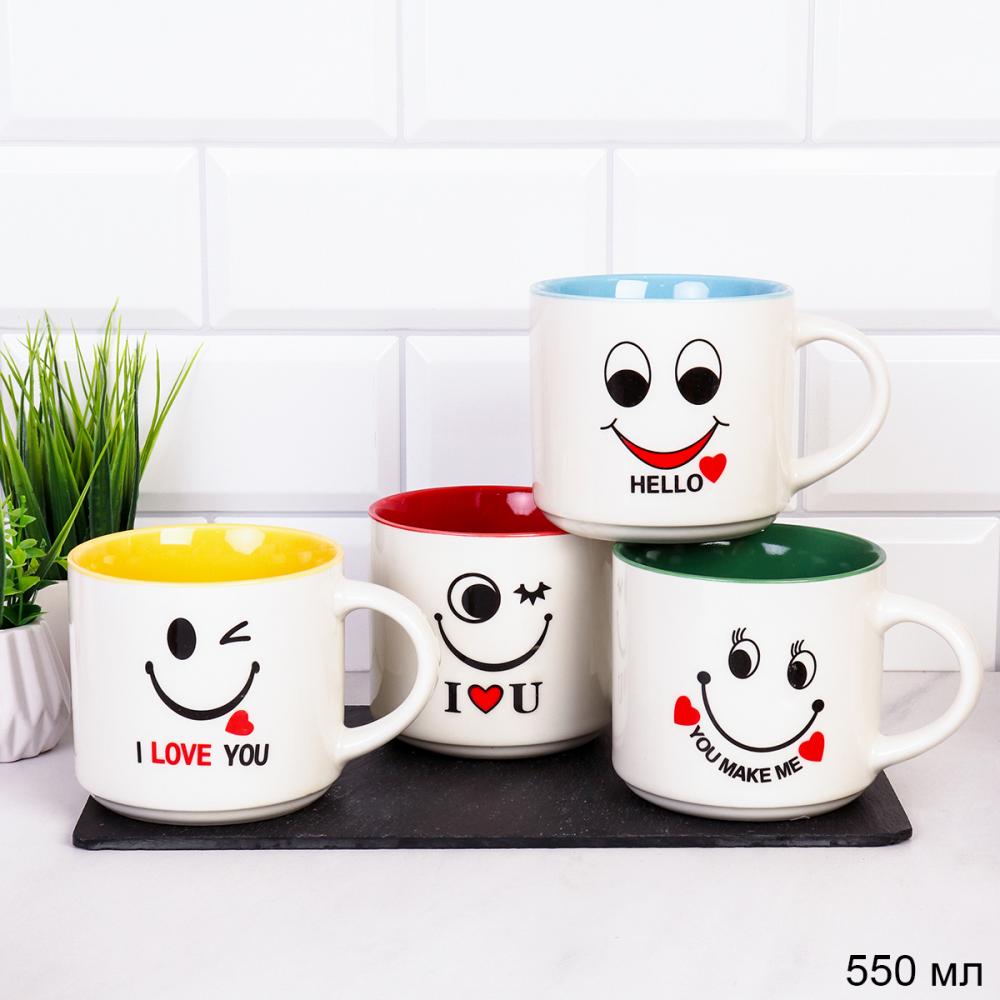 Кружка 500 мл Смайлик / DY-912 /уп 48/  микс 7/ АКЦИЯ