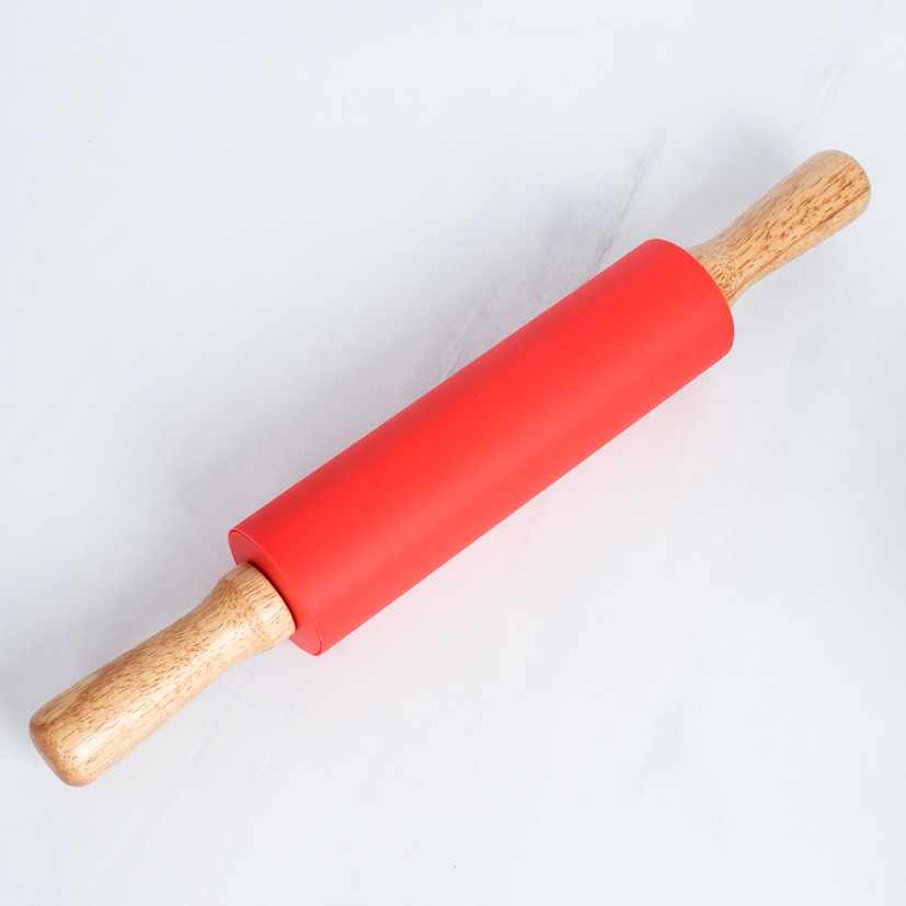 Скалка 38х19х5см силикон дерево / RM-931 /уп 72/ красный  734931