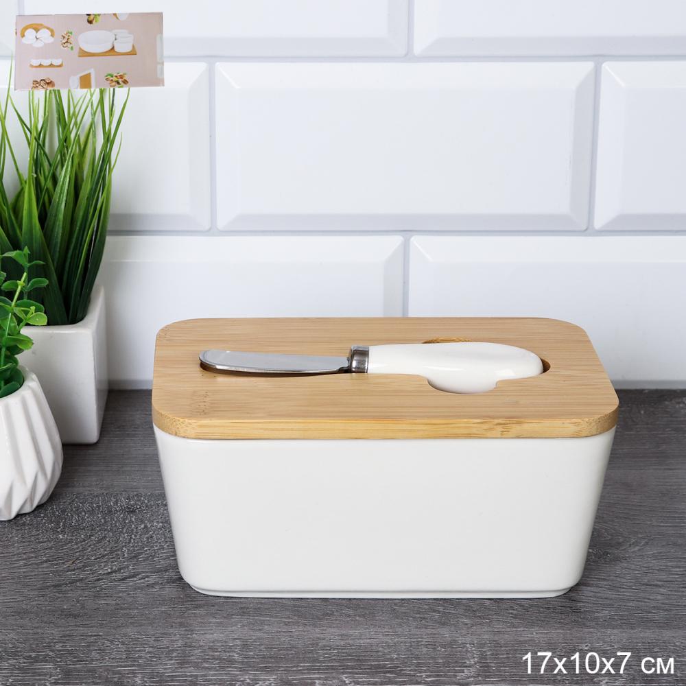 Масленка и нож 17х10 см / MN3919 /уп 36/ на деревянной подставке