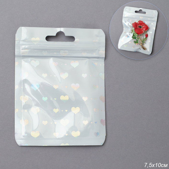 Пакет подарочный 7,5х10 см сердце белый / ZIP-02-1 / штучно