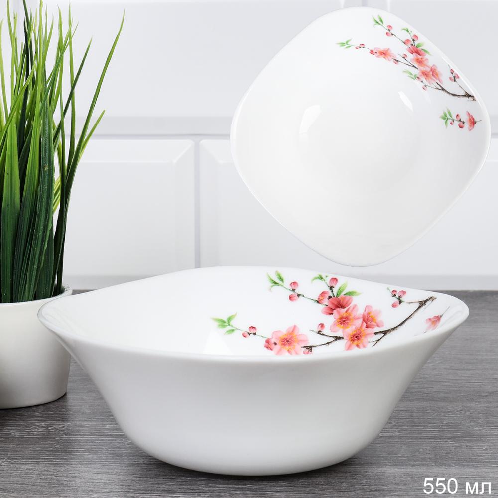 Салатник квадратный 450 мл тарелка глубокая / 41/1186555957513595220 (6933) /уп 1/ Ветка сакуры