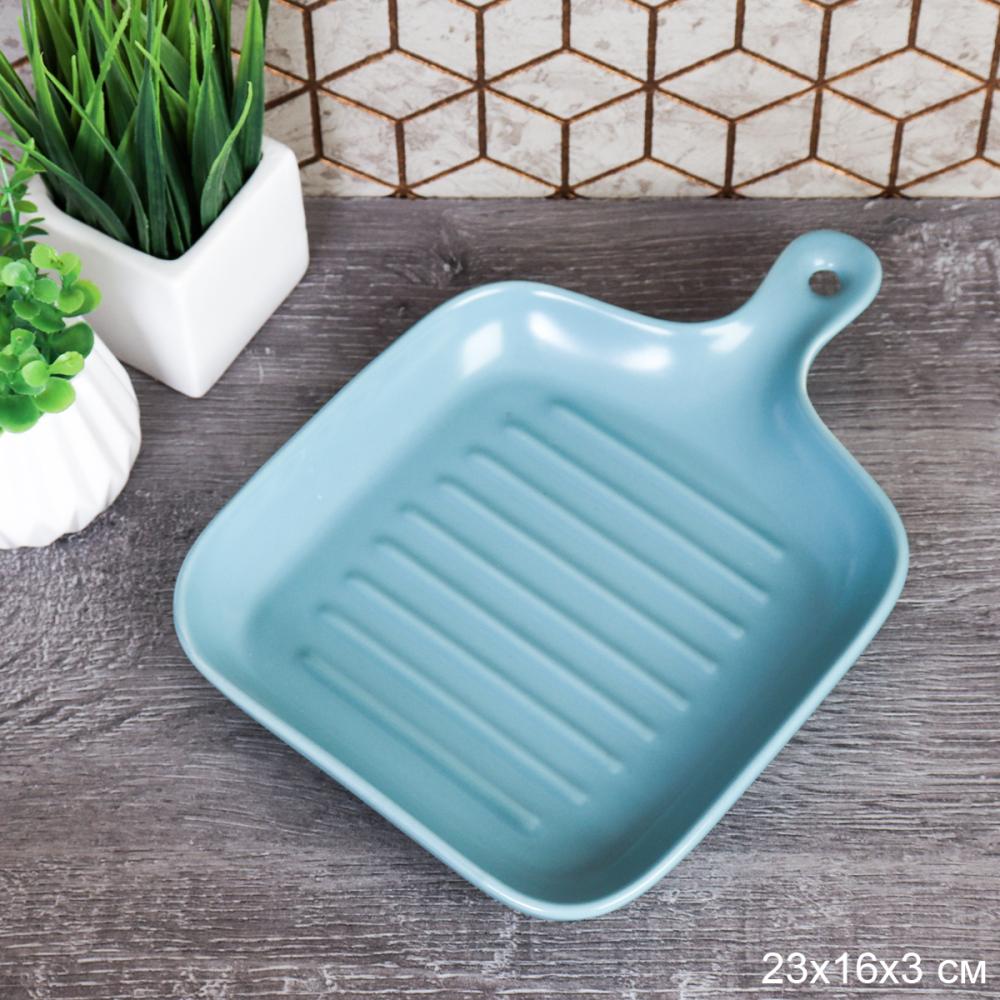 Блюдо с ручкой 23х16х3 см / GDE-23 /уп 34/ голубое