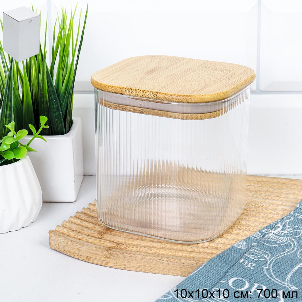 Банка квадратная для сыпучих бамбуковая крышка d-100/100 мм Вертикаль / 6663 /уп 100/