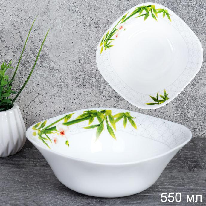 Тарелка суповая квадратная 550 мл 152 мм тарелка глубокая / FSW-65XN (6773) /уп 6/60/ Бамбук с орхидеей/ 740054