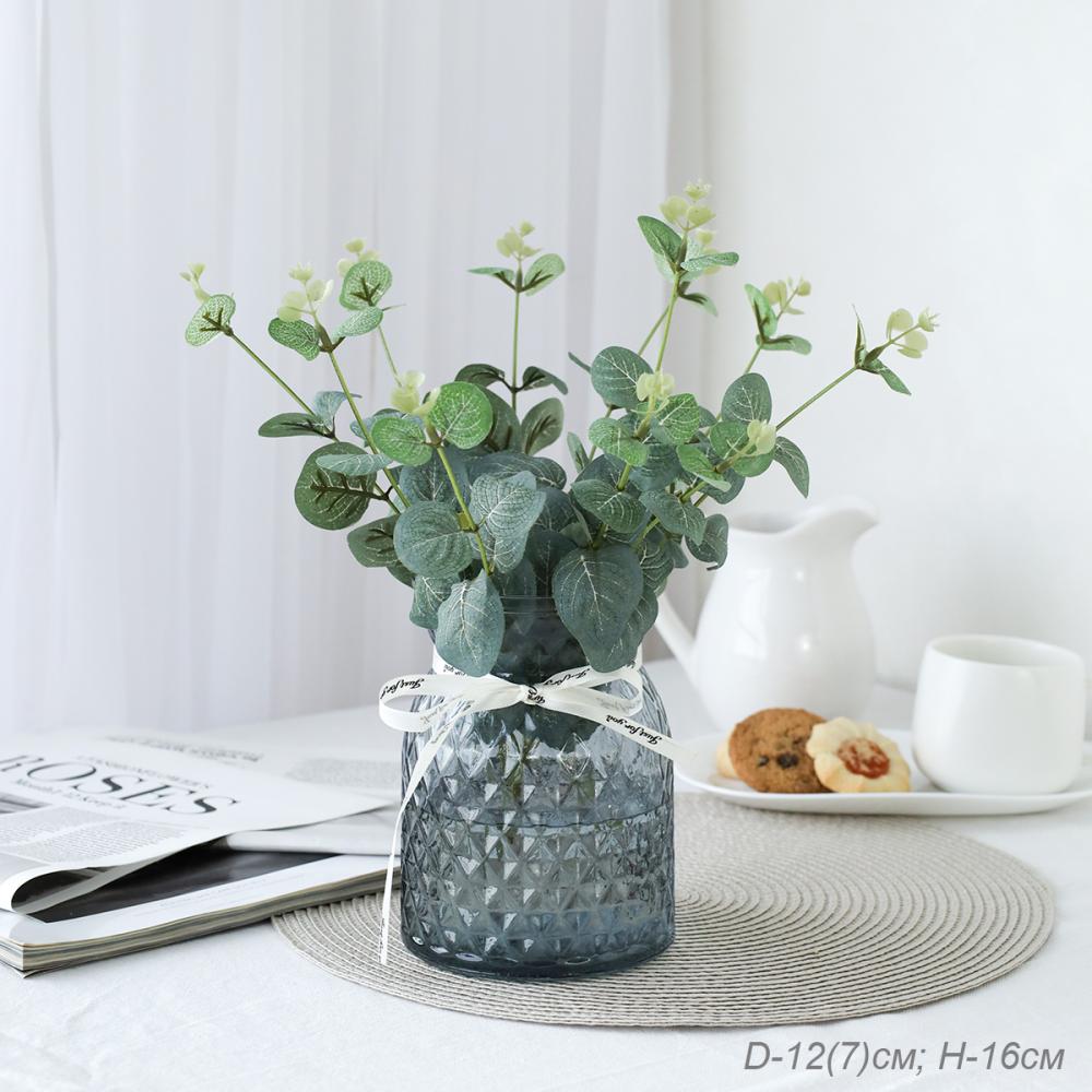 Ваза для цветов 16 см серая с лентой / WRD-101 /уп 30/ без индивидуальной упаковки