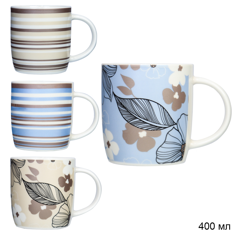Кружка 400 мл Пастель Полоска Цветы/ AC-3334 /уп 12/72/