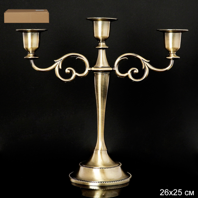 Подсвечник на 3 свечи 26х25 см латунь / PL-922 /уп 30/