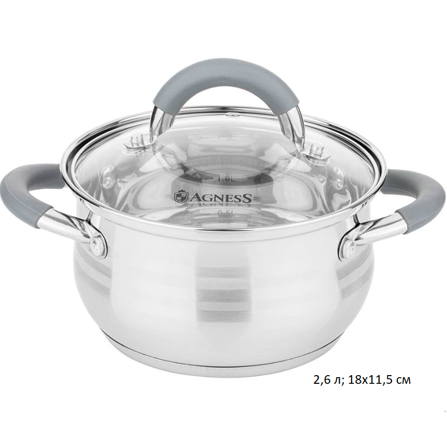 Кастрюля Agness classic 2,6 л / 937-431 /уп 6/ со стеклянной крышкой