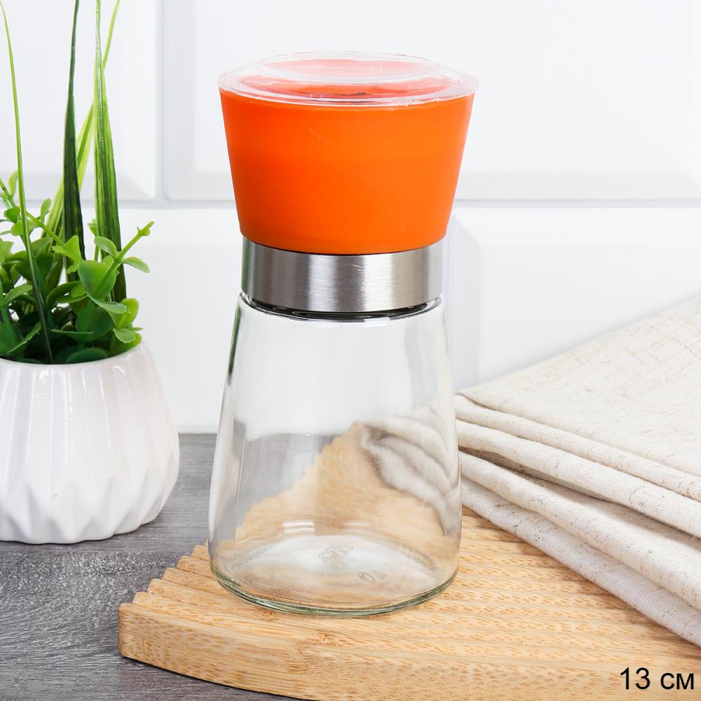 Мельница для специй и соли 13 см с крышкой/ W-456-O /уп 80/ Оранжевая