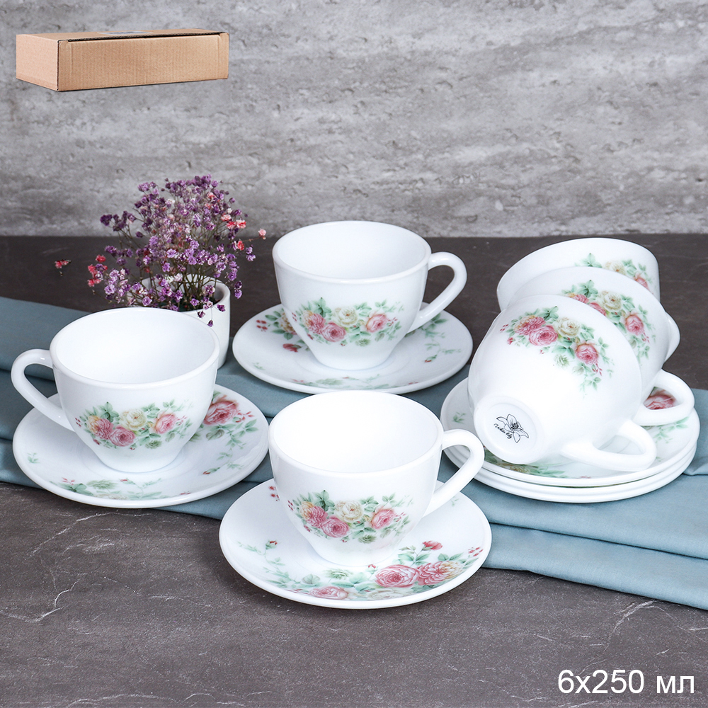 Чайный набор 12 предметов 220 мл / GRAY-GB220/12 (7056) /уп 8/ Кустовая роза