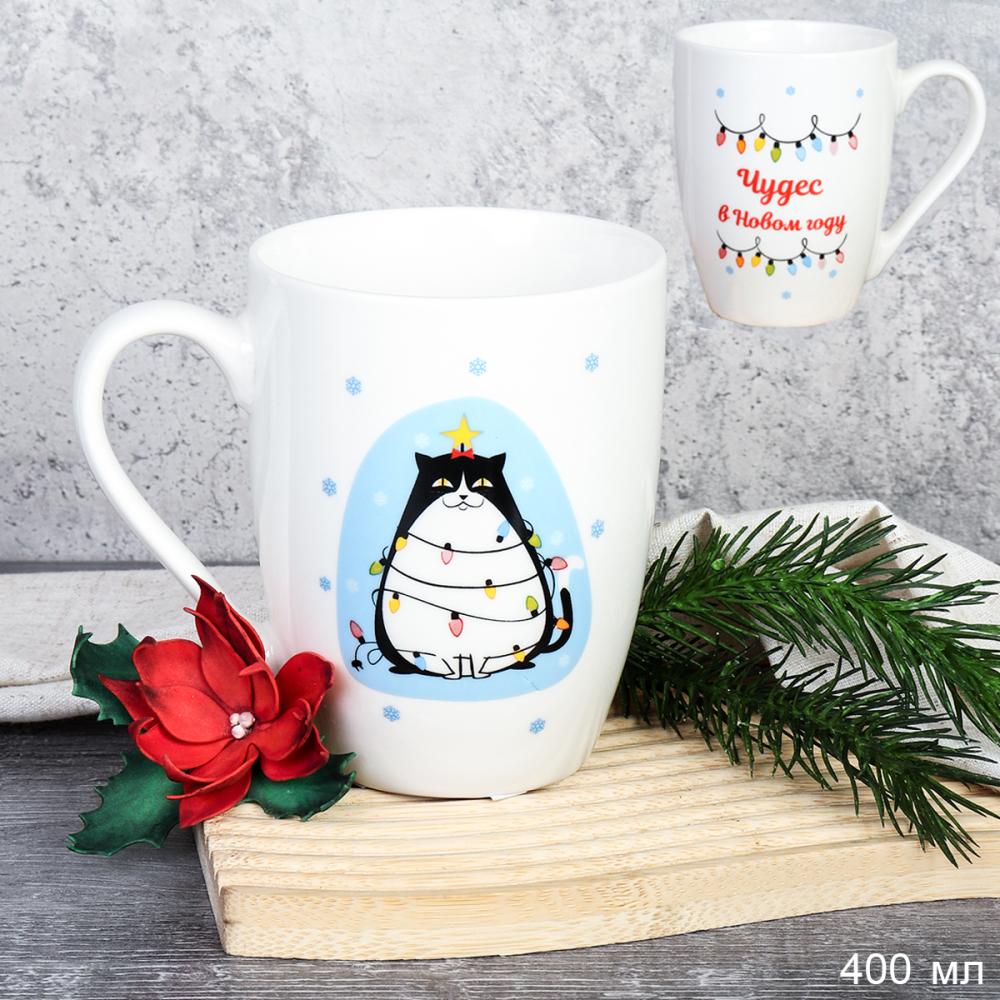 Кружка Новогодние пожелания 400 мл / CAT-517-B /уп 72/новогодняя/ Черный кот