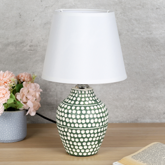 Светильник настольный 35 см зеленый орнамент белый абажур / YM17008B /уп 24/713796