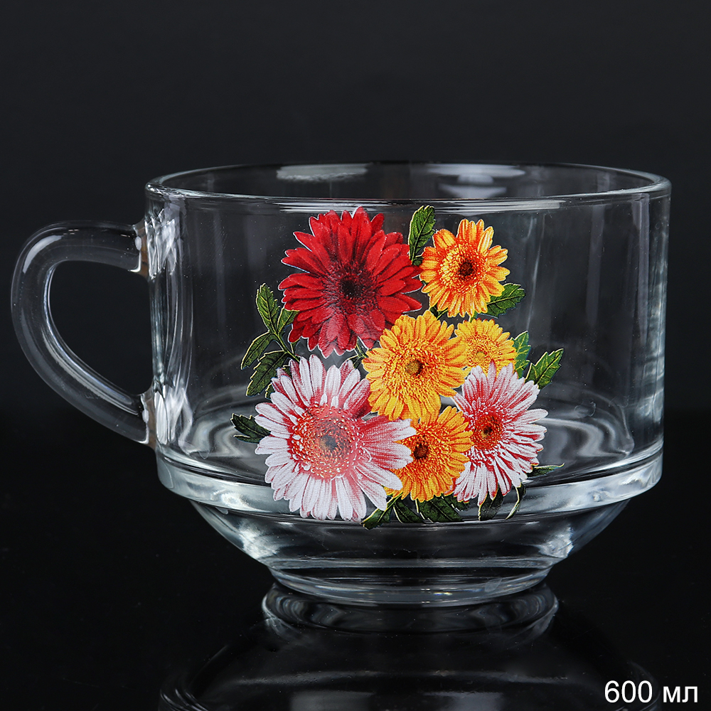 Кружка 600 мл Букет / 55303 /уп 12/ 3 вида
