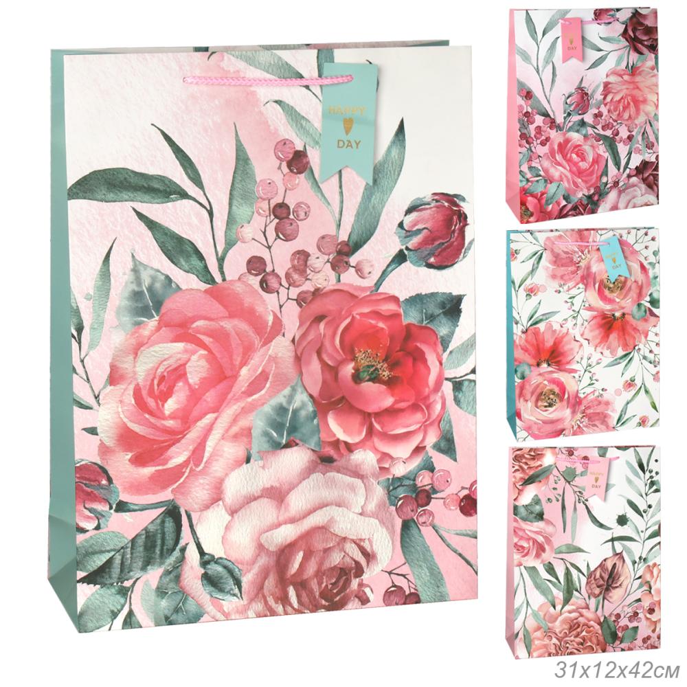 Пакет подарочный 31х42х12см Цветы / 5404XL /уп 12/300/210 г