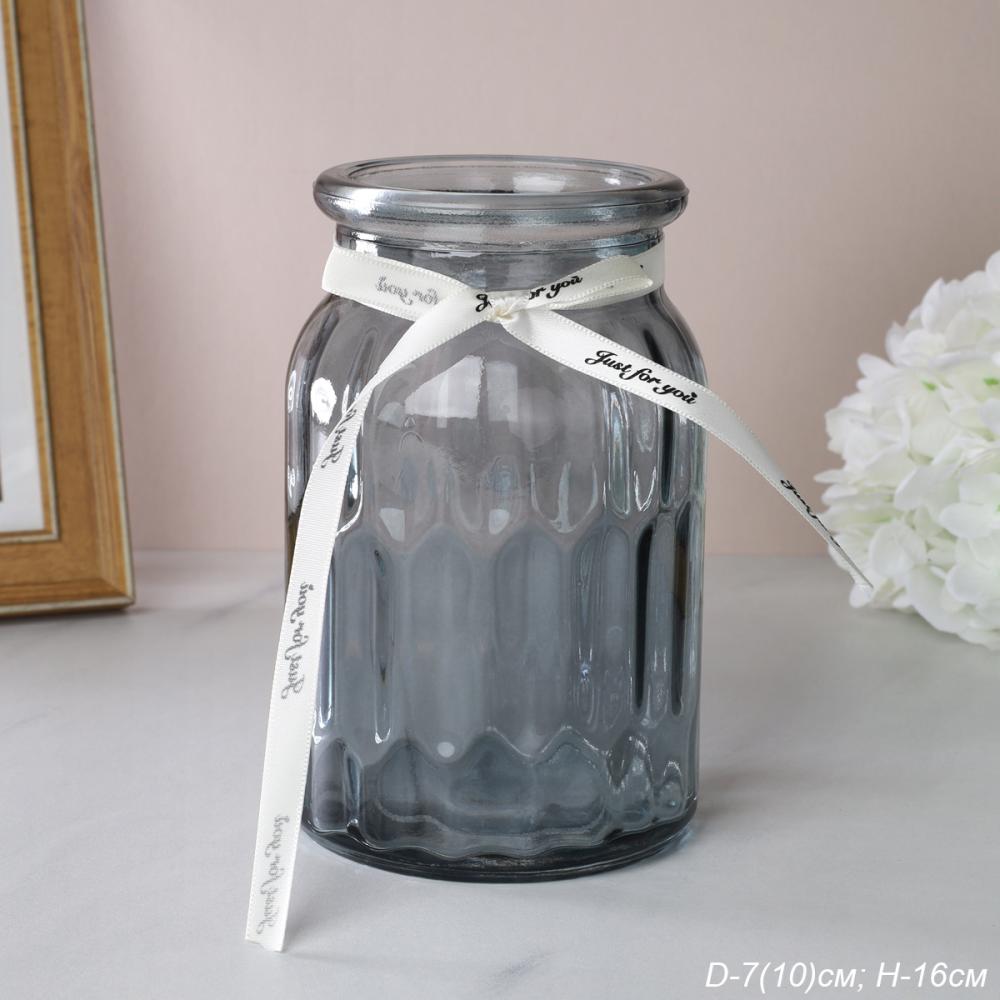 Ваза для цветов 16 см серая с лентой / WRD-151 /уп 45/ без и/уп* 2 СОРТ Царапина